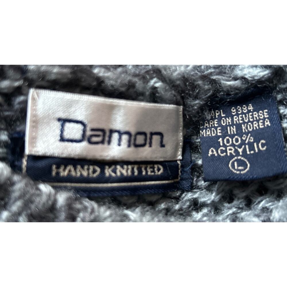 Damön Hand Knit Chunky Cable Sweater Men’s Large Gray Basketweave Knit Grandpa - Picture 2 of 7